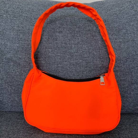 NEW Fluorescent Orange Nylon Mini Bag Hobo Shoulder Neon Purse - Picture 1 of 9